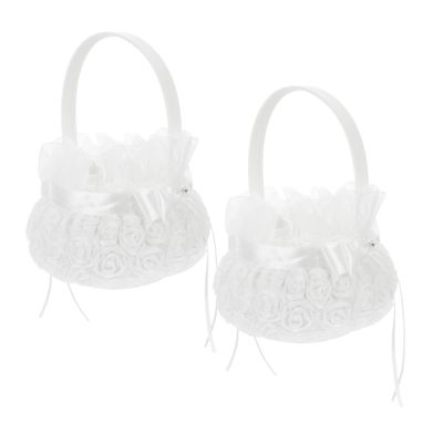 SHOWERORO Flower Girl Baskets for Wedding 2 Pack Rose Petal Baskets Handmade Embroidery