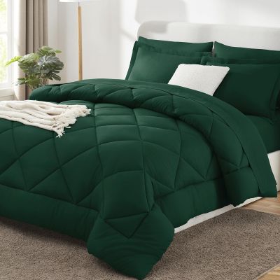 CozyLux King Size Comforter Set Emerald Green - 7 Pieces Bed in a Bag King, Luxury Soft Bed Set for All Seasons, Bedding Set with Down Alternative Comforter, Sheets, Pillowcases & Shams