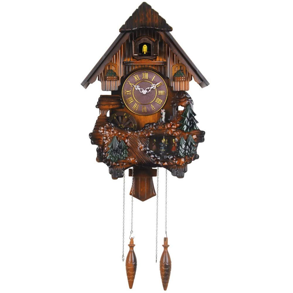JOMRTS Cuckoo Clock - Battery Operated - Handcrafted Wood Cuckoo Clock W/Adjustable Volume,Night Sensor, Real Wood