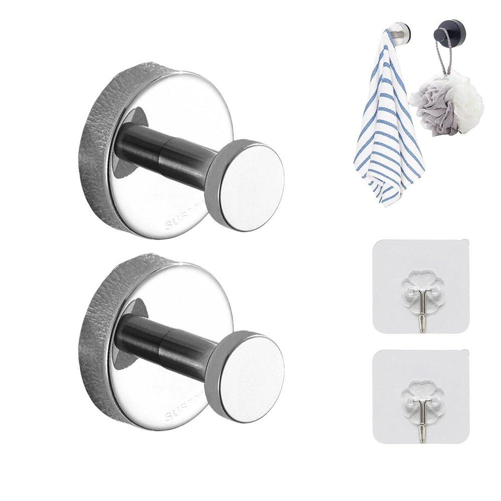 Grolomo Luxehold No-Drill Hooks,Luxe Hold No Drill Hooks,Superhold No-Drill Hooks,No Drill Suction Cup Hooks,Waterproof Hooks for Bathrooms, Kitchens and Bedrooms (2pcsSilver)