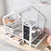 DNYN Twin Size House Bed with Storage Drawers for Kid Bedroom,Solid Wood Platfrom Bedframe w/Blackboard Design,Super Save Space & No Box Spring Needed, White view 1
