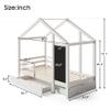 DNYN Twin Size House Bed with Storage Drawers for Kid Bedroom,Solid Wood Platfrom Bedframe w/Blackboard Design,Super Save Space & No Box Spring Needed, White view 2