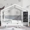 DNYN Twin Size House Bed with Storage Drawers for Kid Bedroom,Solid Wood Platfrom Bedframe w/Blackboard Design,Super Save Space & No Box Spring Needed, White view 3