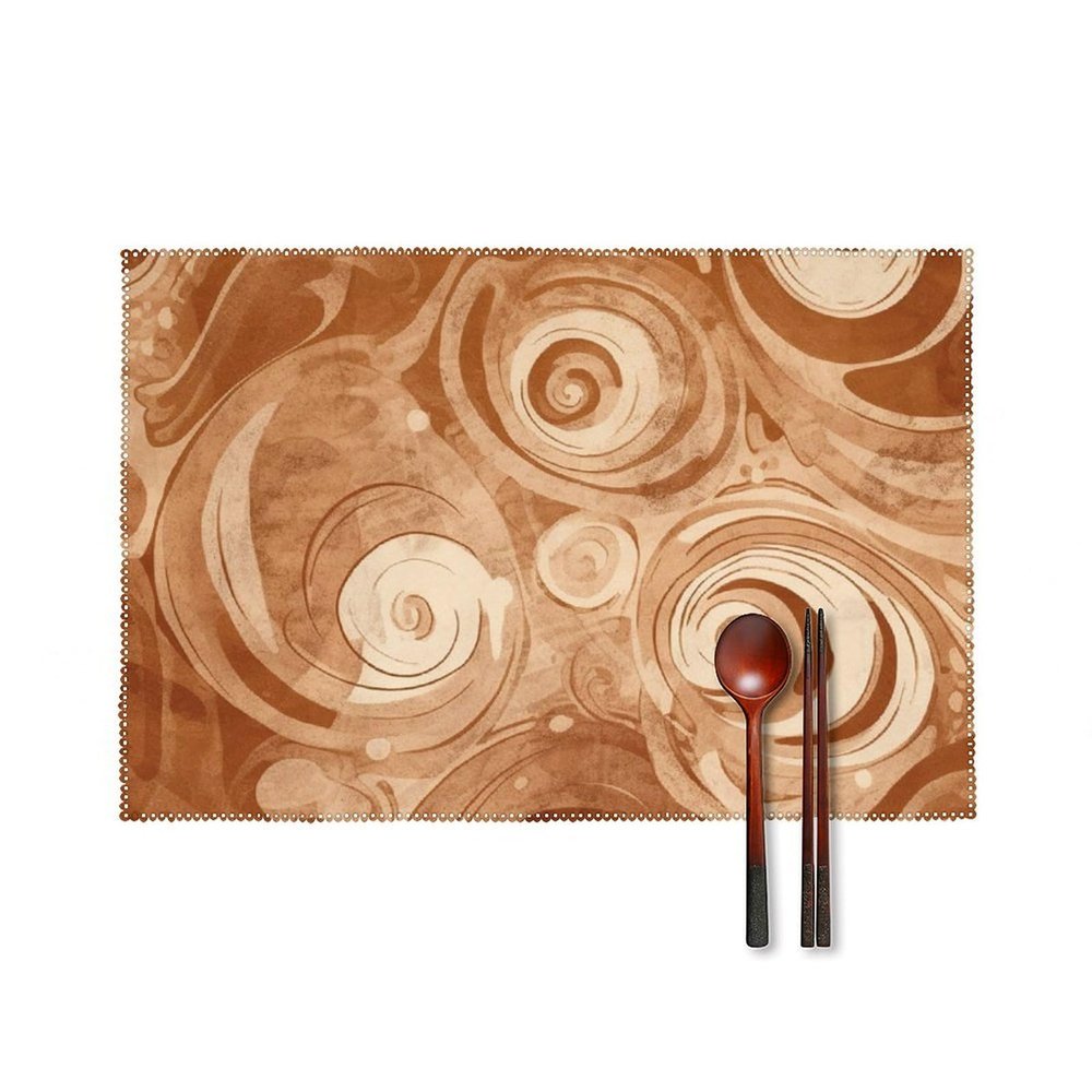 DJUETRUI Placemats for Dining Table Set of 6 Heat Resistant Table Mats 12 X 18 in Non-Slip Place Mats Sepia Circle Swirl Wipeable Dining Table Mats for Party Kitchen Dining Decor, 30x45cm