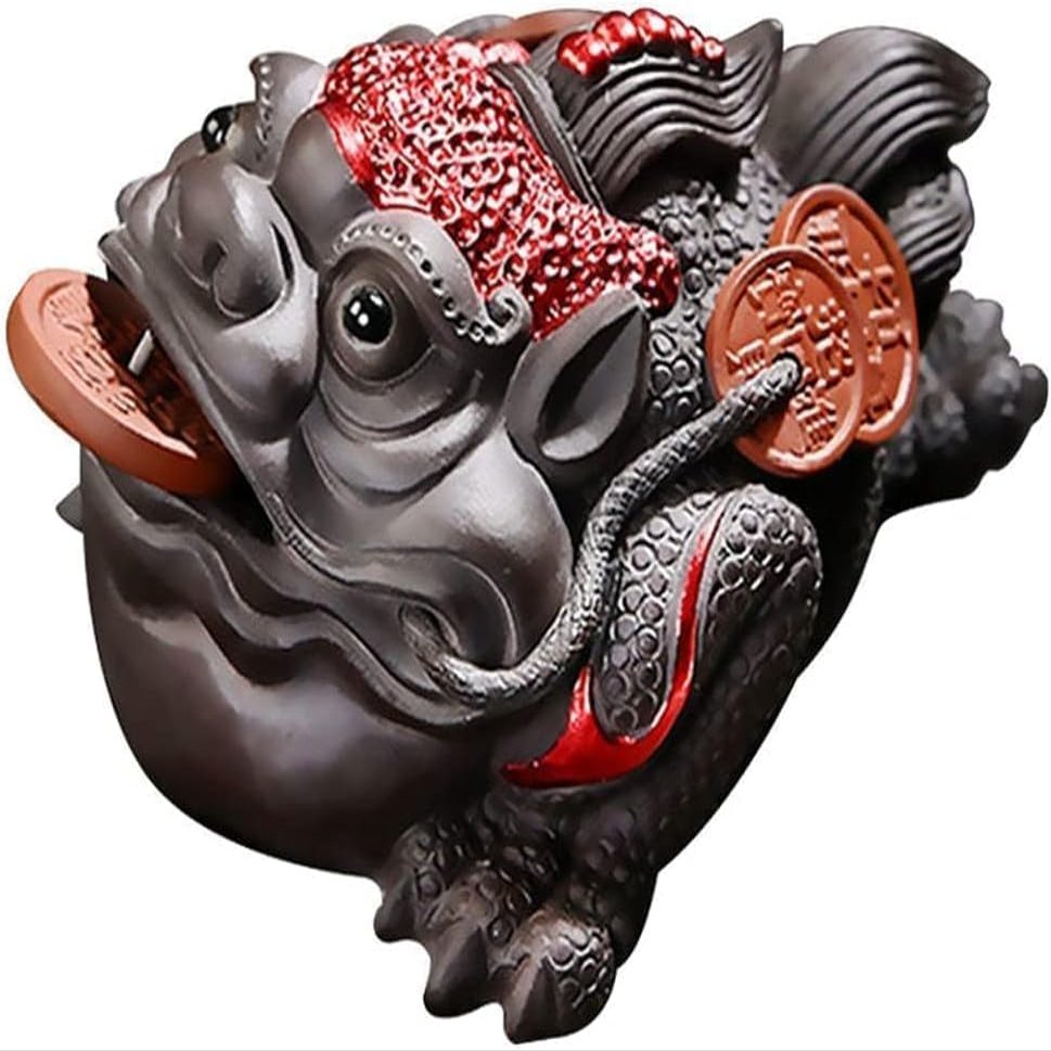 DYTENZYC 11.5cm Purple Clay Tea Set Golden Toad Tea Pet Zen Tea Ceremony Tea Table Decoration