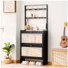 ARMERI Shoe Cabinet with 2 Handmade Flip Drawers, Entryway Shoe Rack Storage Organizer, with Double-Row Hooks for Entryway Hallway Doorway, Free Standing Shoe Racks,15270cm/6028in view 1