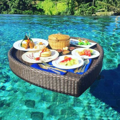 ERoomQ Rattan Floating Tray, Rattan Floating Water Tray, Used for Dining Tray of Bed and Breakfast Hotel Villa