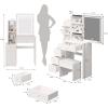 Large Vanity Desk Set with Sliding LED Mirror& Cushioned Stool, 3 Lighting Adjustable Brightness, Makeup Dressing Table with Storage Drawers/Shelves, Gift for Women Girls Bedroom (4 Drawers+White) view 2