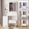 Large Vanity Desk Set with Sliding LED Mirror& Cushioned Stool, 3 Lighting Adjustable Brightness, Makeup Dressing Table with Storage Drawers/Shelves, Gift for Women Girls Bedroom (4 Drawers+White) view 3