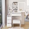Large Vanity Desk Set with Sliding LED Mirror& Cushioned Stool, 3 Lighting Adjustable Brightness, Makeup Dressing Table with Storage Drawers/Shelves, Gift for Women Girls Bedroom (4 Drawers+White) view 4