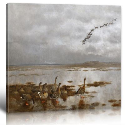 9"11" Framed Vintage Canvas Wall Art,Outdoors Pond Wildlife Animal Wall Decor Wild Geese Natural Landscape Art Prints Posters Country Oil Painting Home Decorations for Living Room Office