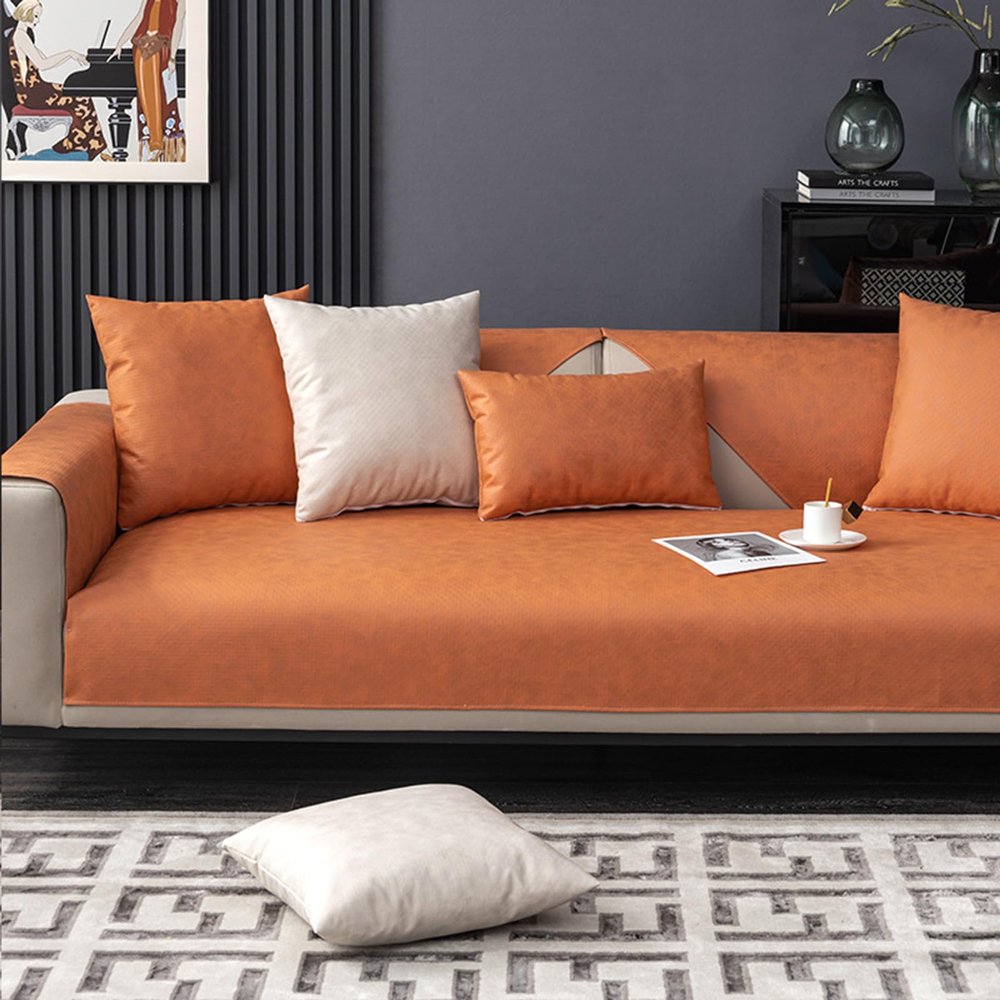 Anti-Slip Couch/Sofa Covers 1 2 3 4 Seater Polyester Waterproof Sofa Slipcovers For L/U Shaped Corner Sofas Leather/Wooden/Fabric Sofa Cushion Blanket For Rebel Cat Balcony(Pillowcase30X50cm,Orange)