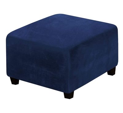 LIULIWEIFA Square Ottoman Cover Velvet Storage Ottoman Lid Covers Slipcover Large Footrest Stool Covers with Elastic Band Stretch Furniture Protector,Navy Blue,M