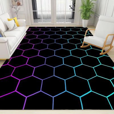 Abstract Gradient Honeycomb Area Rug, Geometric Hexagon Neon Indoor Non Slip Throw Accent Rug, Machine Washable Durable Carpet for Living Room Bedroom Dining Room Office - 5 ft x 7 ft