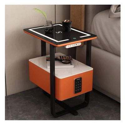PZEOB Night Stand Smart Nightstand with Charging Station High Gloss Led Bedside Table with Smart Combination Lock End Table Bedroom Bedside Cabinet Spacious Space