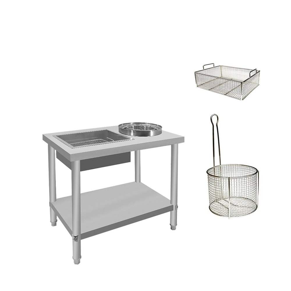 Breading Table Fried Chicken Preparation Station With Containers and Baskets Stainless Steel Fried Chicken Breading Worktop for Kitchen Restaurant Business Easy To Clean