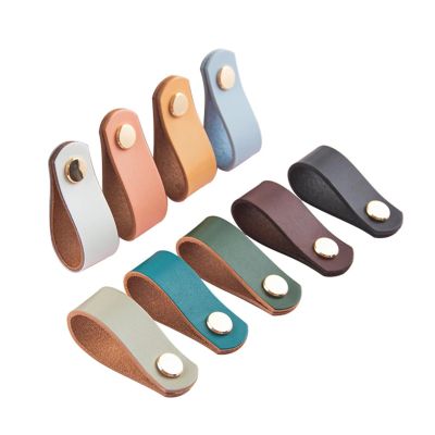 GGKLVWMA Modern Cowhide Wardrobe Drawer Door Pulls Genuine Leather Black Handle Green Kitchen Cabinet Handles for Furniture Knobs 1Pcs (Color : MBS0066-22, Size : 1PCS)