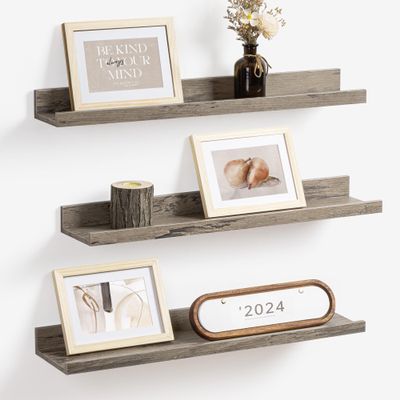 Axeman Picture Ledge Shelf | 24 Inch Grey Floating Shelves Set of 3 | Rustic Grey Wall Shelves with Lip | 24" Picture Shelf for Wall with Ledge | Photo Shelves