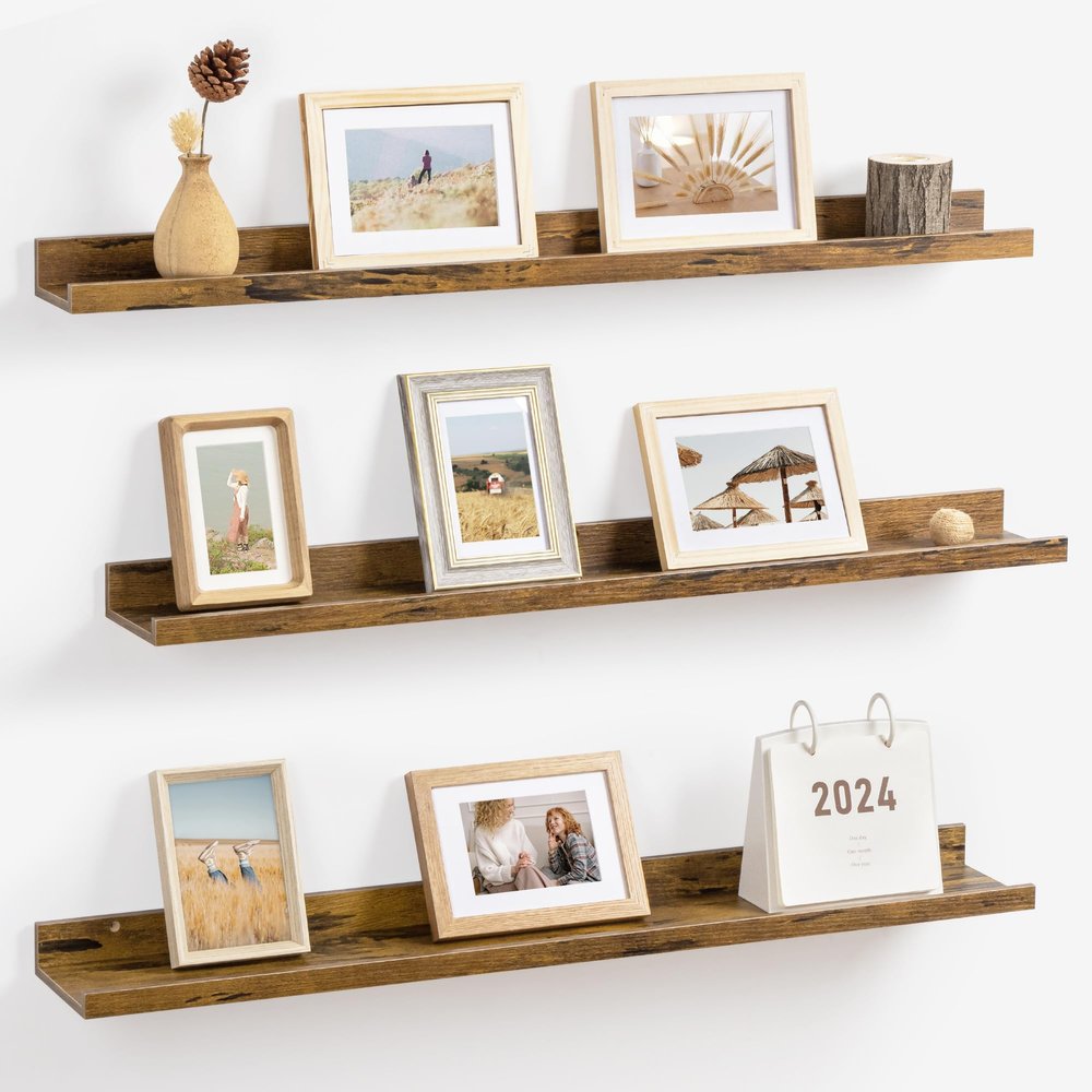 Axeman 36 Inch Floating Shelves | Brown Picture Ledge Shelf Set of 3 | Rustic Brown Wood Wall Shelves with Lip | 36" Picture Shelf for Wall with Ledge | Photo Shelves