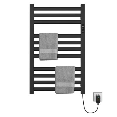 DFBIQKLS Heated Towel Rack, Wall Mounted Electric Towel Warmer for Bathroom with Built-in Timer and LED Indicator, Aluminum Heated Drying Rack, 400W, Black