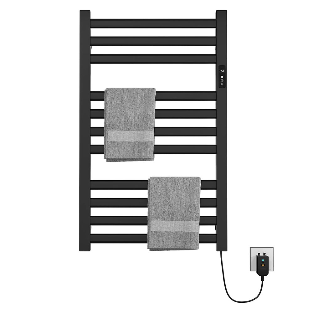 DFBIQKLS Heated Towel Rack, Wall Mounted Electric Towel Warmer for Bathroom with Built-in Timer and LED Indicator, Aluminum Heated Drying Rack, 400W, Black