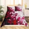 Abstract Squares Kids Duvet Cover Set Twin Size,Geometric Plaids Artwork Patchwork Bedding Set,Girls Boys Women Room Decor,Checkered Paint Modern Comforter Cover,Red White Quilt Cover,1 Pillowcase view 2