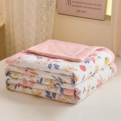 Spring/Summer Quilted Bedspread 1Piece Washed Cotton 200*230/180*200cm Lightweight Coverlet Set Floral Printed Oversized Quilted Bedding Set For All Season, Exquisite Air Conditioner Quilt ( Color : 1