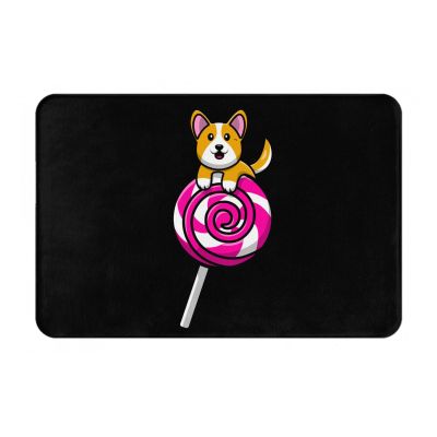 KOSPOGO Cute Corgi Dog Lollipop Bathroom Rugs Ultra Soft Non Slip Bath Mat Durable Kitchen Bedroom Rug 16x24 Inch Area Rug Door Mat