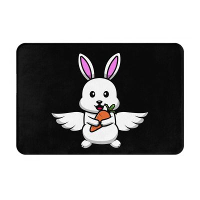 KOSPOGO Cute Bunny Flying with Wings and Holding Carrots Bathroom Rugs Ultra Soft Non Slip Bath Mat Durable Kitchen Bedroom Rug 16x24 Inch Area Rug Door Mat