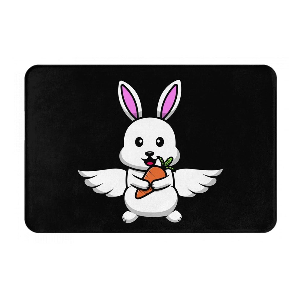 KOSPOGO Cute Bunny Flying with Wings and Holding Carrots Bathroom Rugs Ultra Soft Non Slip Bath Mat Durable Kitchen Bedroom Rug 16x24 Inch Area Rug Door Mat