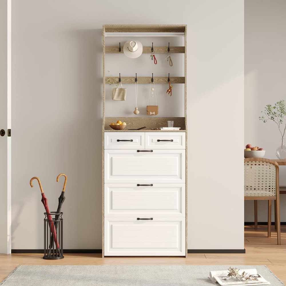 Bituman 3-in-1 Shoe Cabinet for Entryway, Modern Shoe Rack 3 Tier Shoe Organizer with 3 Flip Doors and 2 Drawers Free Standing Shoe Storage Cabinet for Hallway & Livingroom