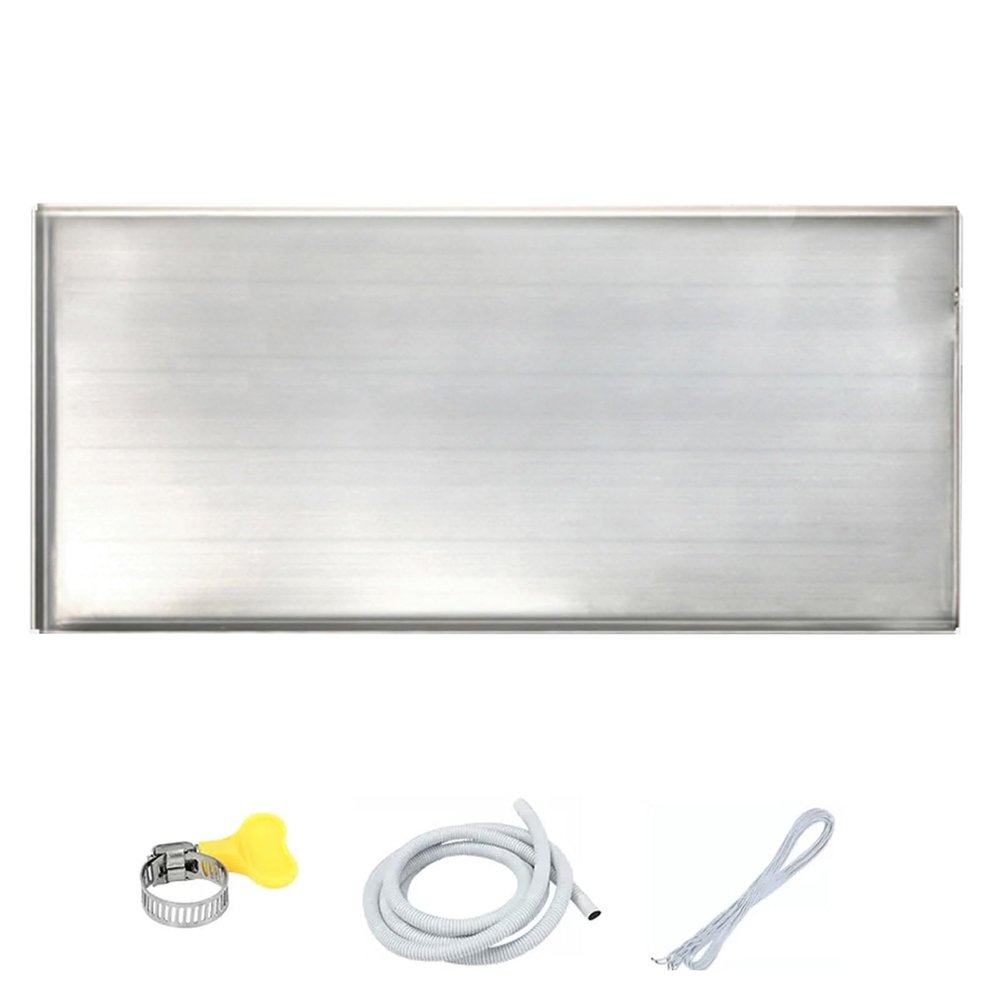 TRUNXUCL Air Conditioner Condensate Drain Pan, Outdoor Stainless Steel Universal Ac Drain Water Collecting Pan with Drain Fitting Kit, for Split Units Heat Pump Systems (Size : 3P: 93x41cm/37x16in)