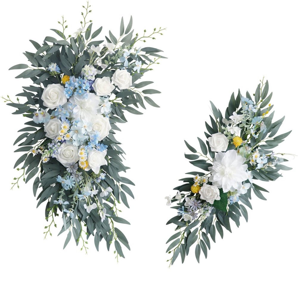 Prettybuy Artificial Wedding Arch Flowers Kit Pack of 2, Wedding Artificial Flowers Floral Swag Arch Flowers Garland for Wedding Ceremony Reception Backdrop Decoration, White Blue