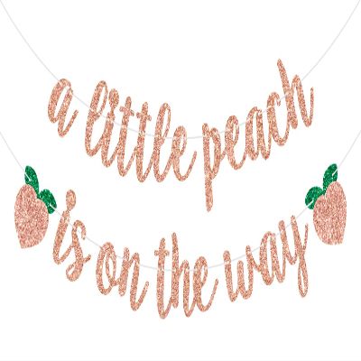 A Little Peach is on the Way Banner Baby Shower/Gender Revel Party Decorations Newborn Baby First Birthday Party Banner Fruit Theme Birthday Banner Rose Gold Glitter