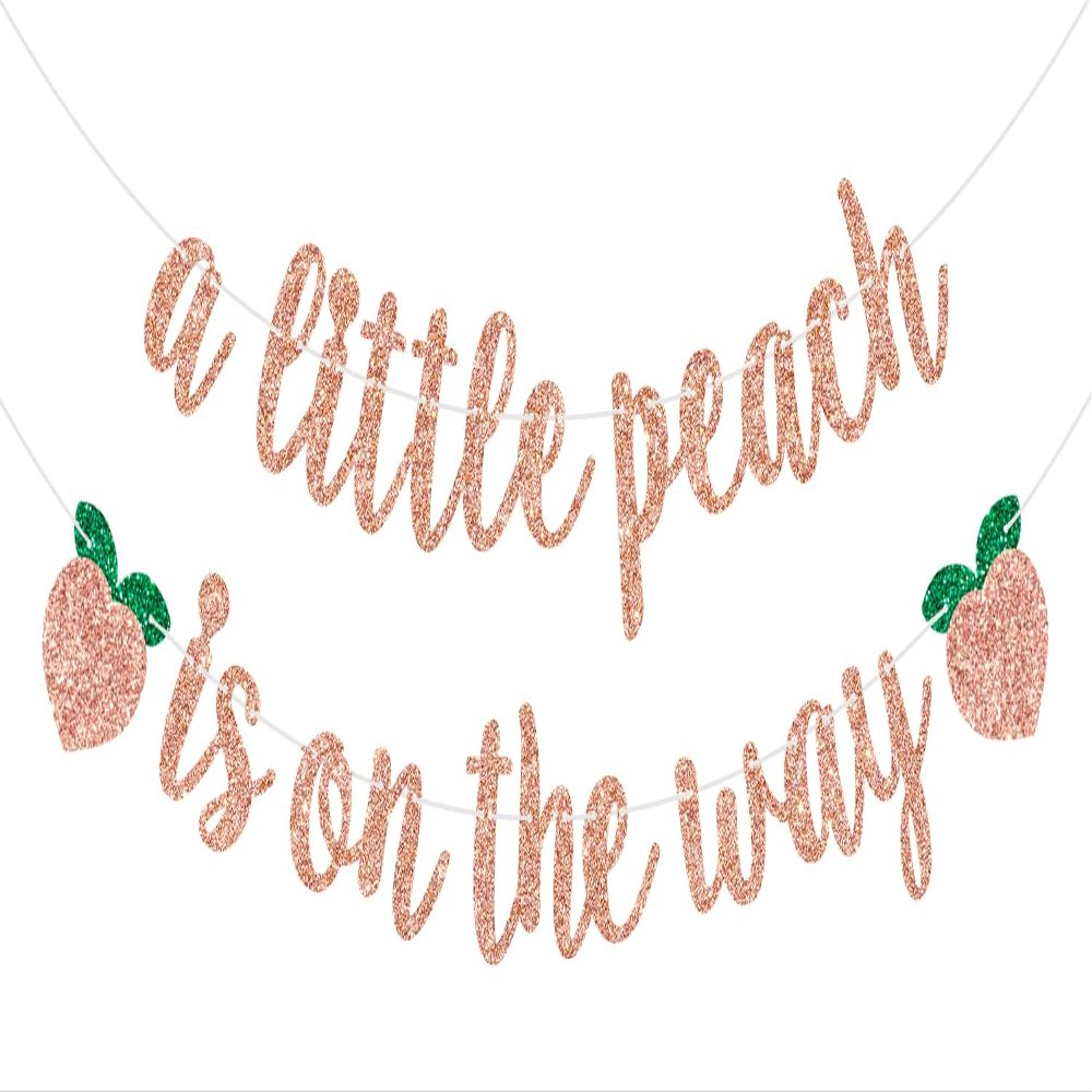 A Little Peach is on the Way Banner Baby Shower/Gender Revel Party Decorations Newborn Baby First Birthday Party Banner Fruit Theme Birthday Banner Rose Gold Glitter