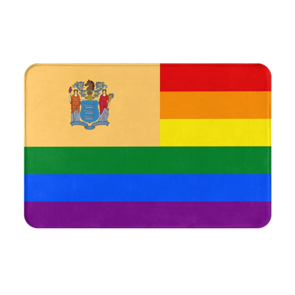 KOSPOGO Pride Rainbow LGBT Flag of New Jersey Bathroom Rugs Ultra Soft Non Slip Bath Mat Durable Kitchen Bedroom Rug 16x24 Inch Area Rug Door Mat