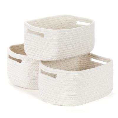 Bidtakay Small Cotton Rope Storage Baskets for Organizing 3 Pack Woven Baskets for Storage Closet Organizer Bins for Shleves 11.87.85 inch Cute Boho Decorative Basket with Handles - Off White