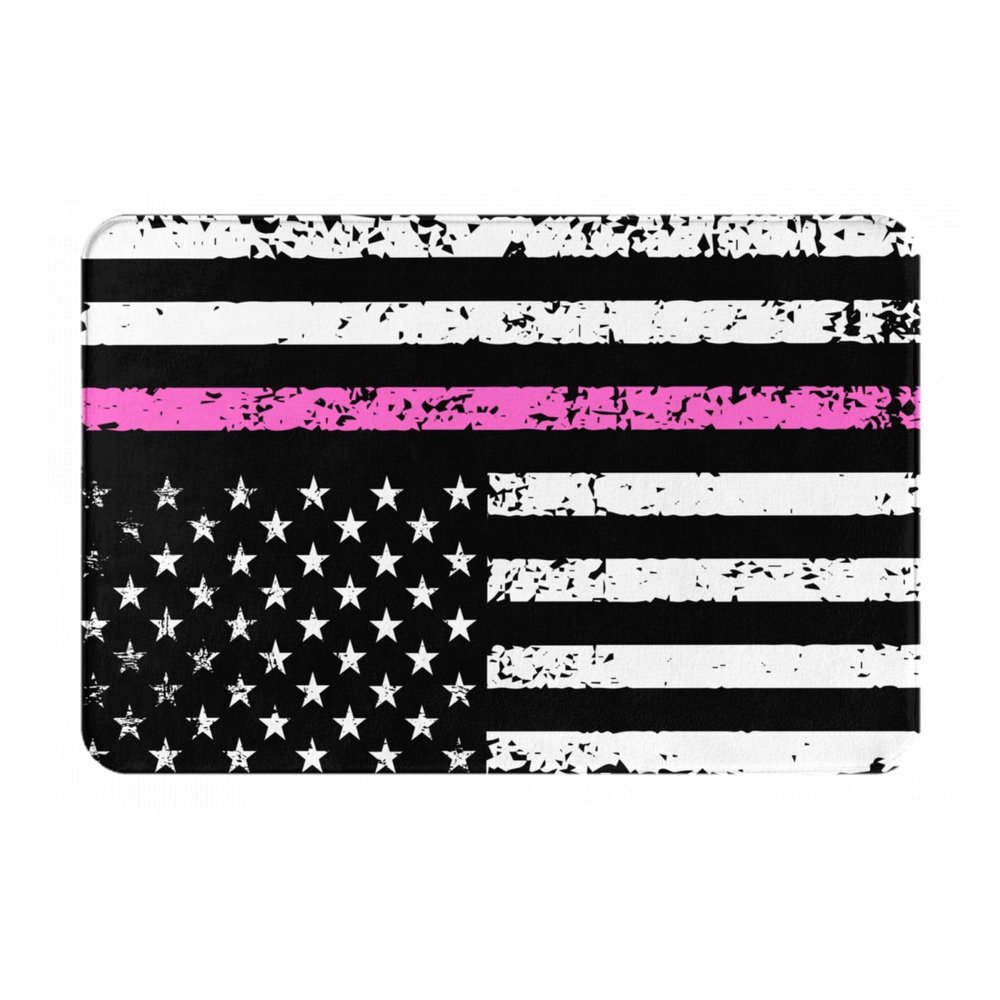 KOSPOGO American Flag Thin Pink Line Bathroom Rugs Ultra Soft Non Slip Bath Mat Durable Kitchen Bedroom Rug 16x24 Inch Area Rug Door Mat