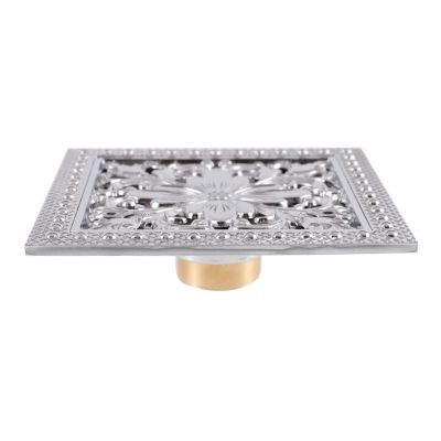 ZMQJEQANBG Shower Floor Preventer Sewer Swirl Drain Covers Brass Floor Drain 6 Inch Square Drain Removable Cover Bathroom Drainer with Hair Sieve for Kitchen Washroom Garage (Color : Silver)