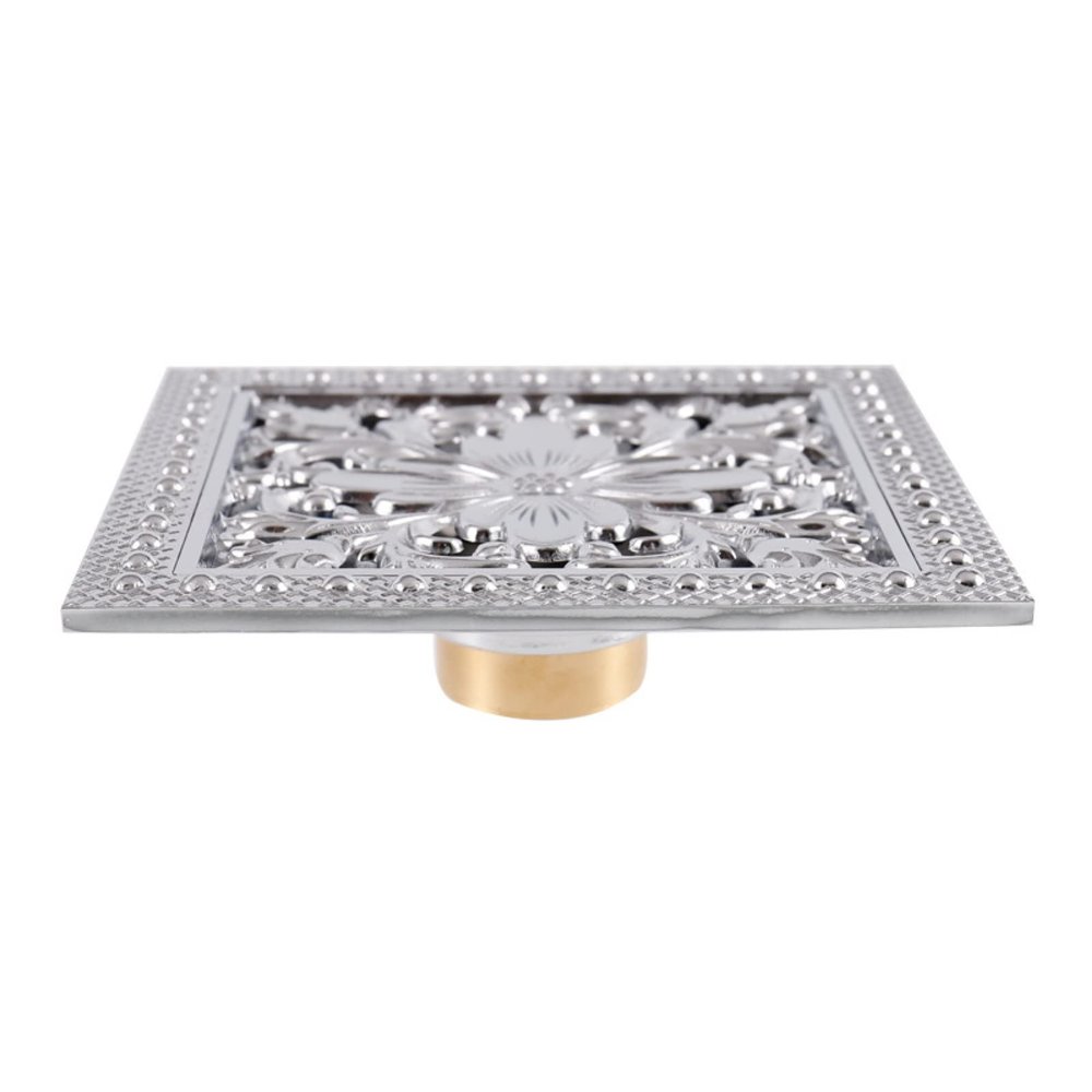 ZMQJEQANBG Shower Floor Preventer Sewer Swirl Drain Covers Brass Floor Drain 6 Inch Square Drain Removable Cover Bathroom Drainer with Hair Sieve for Kitchen Washroom Garage (Color : Silver)