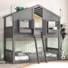 Jintop Twin Over Twin Szie House Bunk Bed with Roof and Window/Sash/Door,Wood House Roof Bunk Bed Frame,w/Safety Guardrails & Ladder,Low Height Design,Slat Support,Grey view 1