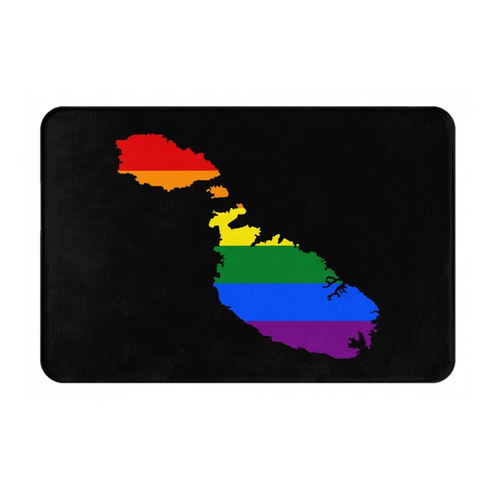 KOSPOGO LGBT Flag Map of Malta Bathroom Rugs Ultra Soft Non Slip Bath Mat Durable Kitchen Bedroom Rug 16x24 Inch Area Rug Door Mat