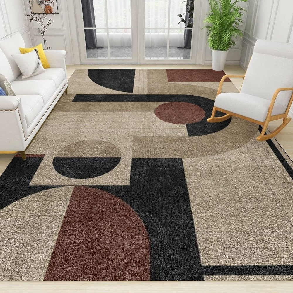 3x6 Runner Carpet Vintage Brown Gray Boho Nursery Room Carpet, Abstract Rustic Farmhouse Irregular Playroom Rugs Absorbent Washable for Hallway Home Office Kitchen Laundry Room