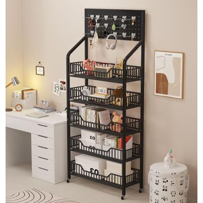 Large 5 Tier Snack Display Rack Organizer Holder for Store Kitchen, Floor-Standing Supermarket Retail Display Shelf with 15 Hooks Black White, Toys Drinks Cart Chip Bag Stand ( Color : 5 Tier White ,