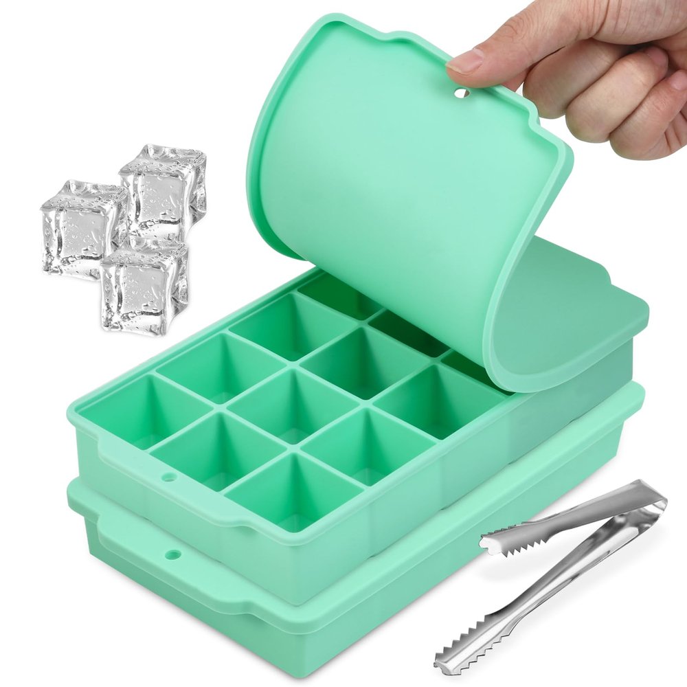 2 Pcs Ice Cube Tray, Silicone Ice Tray, 15 Ice Cube Molds with Lids, Stackable Ice Cube Molds for Chilling Drinks, Whiskeys, Cocktails (Blue)