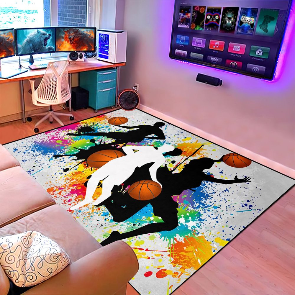 Basketball Rug for Boys Bedroom - Sports Rug for Boys Bedroom Kids Carpet, Basketball Carpet for Playroom Living Room Floor Mats Indoor Outdoor, 3x5 Feet