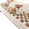 Fuzzy Chic Cotton Protective Couch Cover, Machine Washable & Non-Slip Mat Bed, Cream-Coloured Plaid Pet Mat for Cats & Dogs (Dark Coffee, 27.6*82.7inch) view 1