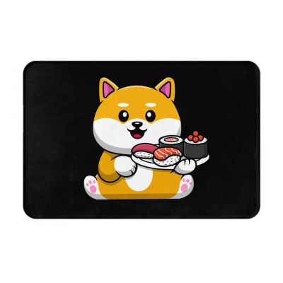 KOSPOGO Cute Shiba Inu Dog Holding Sushi Bathroom Rugs Ultra Soft Non Slip Bath Mat Durable Kitchen Bedroom Rug 16x24 Inch Area Rug Door Mat