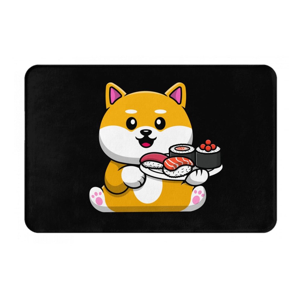 KOSPOGO Cute Shiba Inu Dog Holding Sushi Bathroom Rugs Ultra Soft Non Slip Bath Mat Durable Kitchen Bedroom Rug 16x24 Inch Area Rug Door Mat