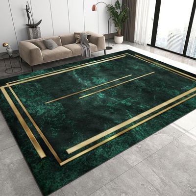 3x6 Runner Carpet Jade Green Golden Geometric Lines Nursery Room Carpet, Vintage Emerald Green Marble Playroom Rugs Absorbent Washable for Hallway Home Office Kitchen Laundry Room